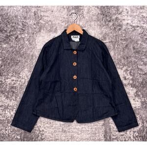 FLAX Jacket Small Womens Blue Denim Button Front Collared